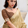Quintessential Beige Soft Banarasi Silk Saree With Serendipity Blouse Piece