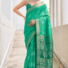 Exquisite Sea Green Soft Banarasi Silk Saree With Pulsating Blouse Piece