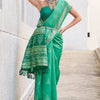 Exquisite Sea Green Soft Banarasi Silk Saree With Pulsating Blouse Piece
