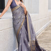 Rhapsody Grey Soft Banarasi Silk Saree With Radiant Blouse Piece