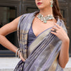 Rhapsody Grey Soft Banarasi Silk Saree With Radiant Blouse Piece