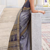 Rhapsody Grey Soft Banarasi Silk Saree With Radiant Blouse Piece