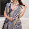 Rhapsody Grey Soft Banarasi Silk Saree With Radiant Blouse Piece