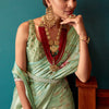 Dazzling Green Soft Banarasi Silk Saree With Mesmerising Blouse Piece