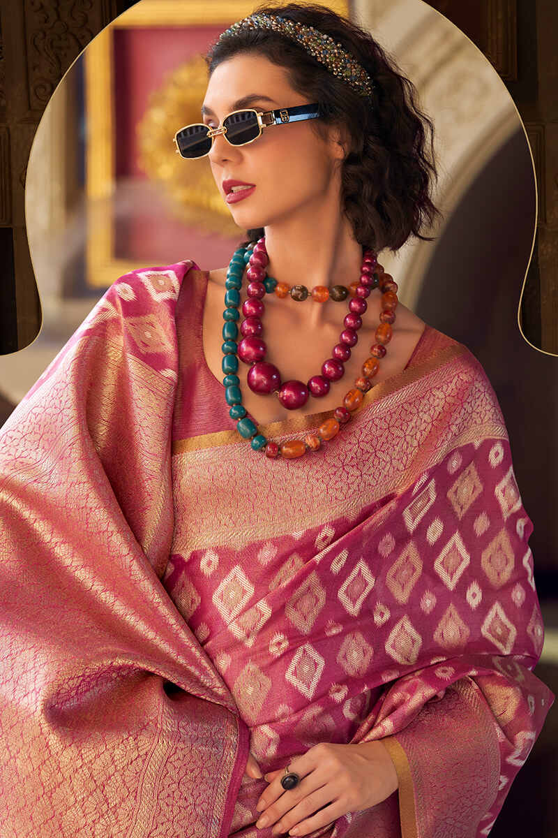 Ravishing Purple Soft Banarasi Tissue Silk Saree With Groovy Blouse Piece