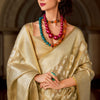 Resonant Beige Soft Banarasi Tissue Silk Saree With Imaginative Blouse Piece