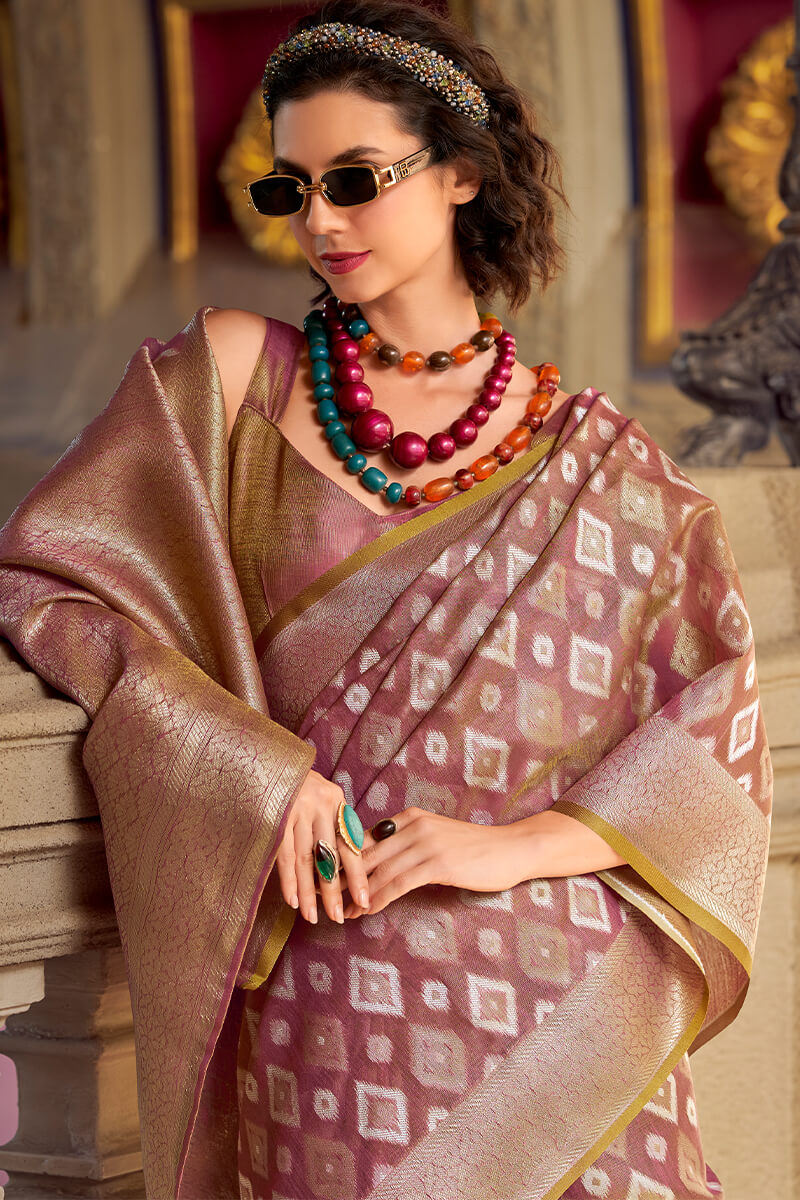 Beleaguer Pink Soft Banarasi Tissue Silk Saree With Refreshing Blouse Piece