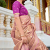 Flamboyant Peach Soft Banarasi Silk Saree With Dissemble Blouse Piece