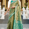 Unequalled Mehndi Soft Banarasi Silk Saree With Serendipity Blouse Piece