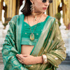 Unequalled Mehndi Soft Banarasi Silk Saree With Serendipity Blouse Piece