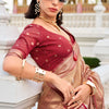 Enchanting Brown Soft Banarasi Silk Saree With Ethnic Blouse Piece