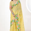 Hypnotic Yellow Cotton Silk Saree With Twirling Blouse Piece