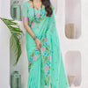 Confounding Sea Green Cotton Silk Saree With Artistic Blouse Piece