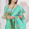 Confounding Sea Green Cotton Silk Saree With Artistic Blouse Piece