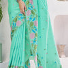 Confounding Sea Green Cotton Silk Saree With Artistic Blouse Piece