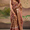 Adorable Brown Digital Printed Dola Silk Saree With Pretty Blouse Piece