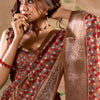 Adorable Brown Digital Printed Dola Silk Saree With Pretty Blouse Piece