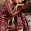 Rhapsody Wine Digital Printed Dola Silk Saree With Skinny Blouse Piece