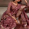 Rhapsody Wine Digital Printed Dola Silk Saree With Skinny Blouse Piece