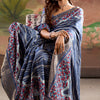 Classy Blue Digital Printed Dola Silk Saree With Fancifull Blouse Piece
