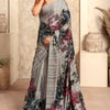 Stunner Grey Digital Printed Satin Silk Saree With Angelic Blouse Piece