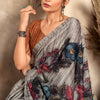 Stunner Grey Digital Printed Satin Silk Saree With Angelic Blouse Piece