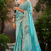Piquant Firozi Linen Tissue Silk Saree With Engaging Blouse Piece