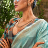 Piquant Firozi Linen Tissue Silk Saree With Engaging Blouse Piece