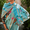 Piquant Firozi Linen Tissue Silk Saree With Engaging Blouse Piece