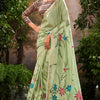 Evocative Pista Linen Tissue Silk Saree With Entrancing Blouse Piece