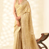 Groovy Beige Soft Banarasi Tissue Silk Saree With Grandiose Blouse Piece