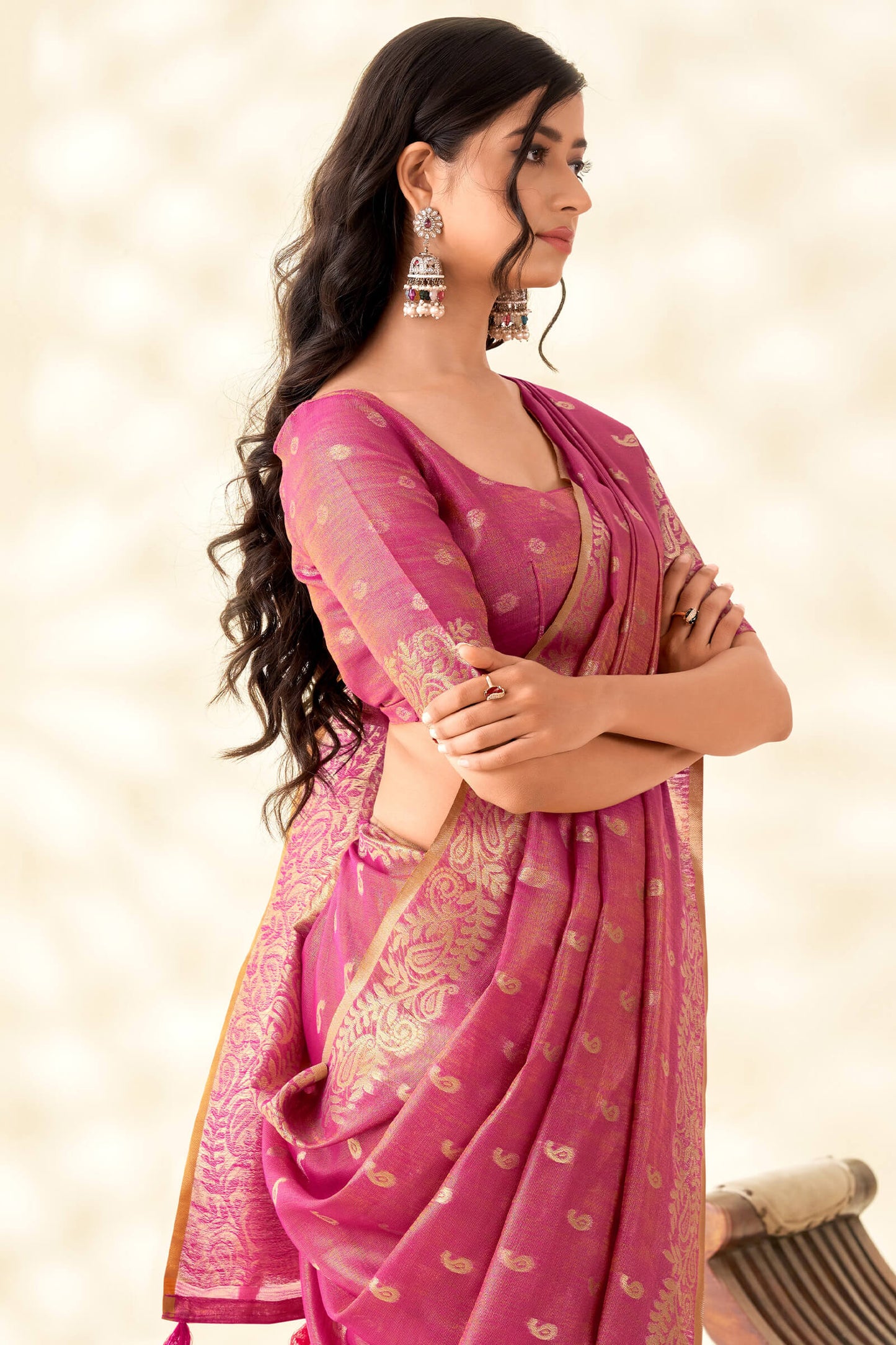 Scintilla Dark Pink Soft Banarasi Tissue Silk Saree With Adorable Blouse Piece