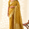Imbrication Mustard Soft Banarasi Tissue Silk Saree With Demure Blouse Piece