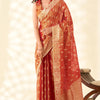 Luxuriant Red Soft Banarasi Tissue Silk Saree With Whimsical Blouse Piece