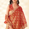 Luxuriant Red Soft Banarasi Tissue Silk Saree With Whimsical Blouse Piece