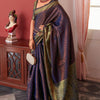 Amazing Navy Blue Kanjivaram Silk Saree With Mesmerising Blouse Piece