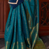 Ravishing Rama Kanjivaram Silk Saree With Flameboyant Blouse Piece