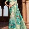 Enchanting Firozi Digital Printed Soft Silk Saree With Rhapsody Blouse Piece