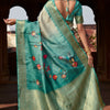 Enchanting Firozi Digital Printed Soft Silk Saree With Rhapsody Blouse Piece