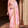 Proficient Baby Pink Digital Printed Soft Silk Saree With Scintillating Blouse Piece
