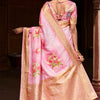 Proficient Baby Pink Digital Printed Soft Silk Saree With Scintillating Blouse Piece