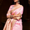 Proficient Baby Pink Digital Printed Soft Silk Saree With Scintillating Blouse Piece