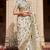 Efflorescence Off White Digital Printed Soft Silk Saree With Luminous Blouse Piece