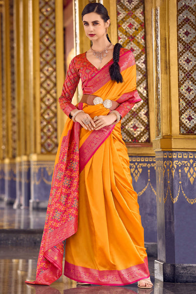 Gleaming Orange Soft Banarasi Silk Saree With Redolent Blouse Piece