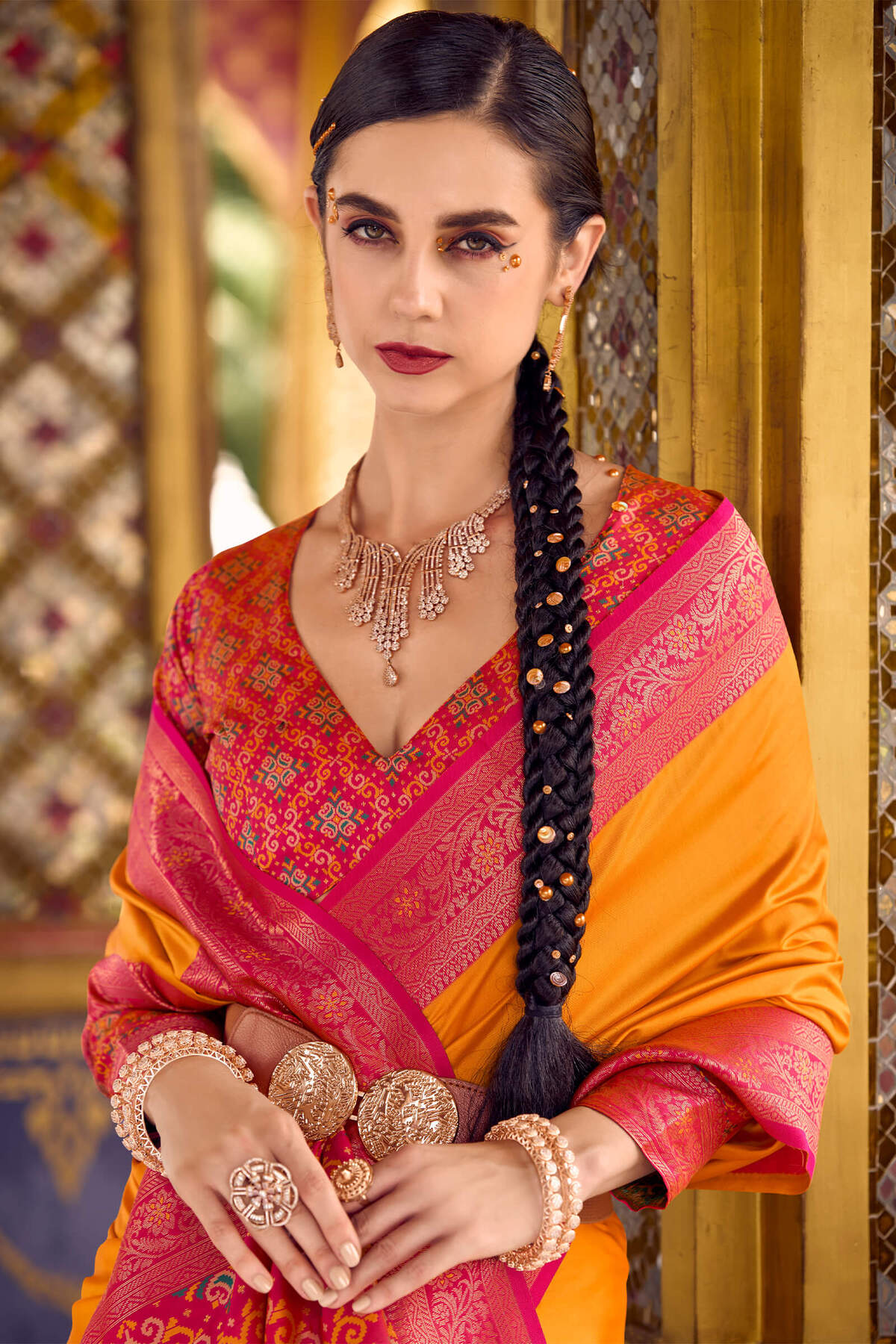 Gleaming Orange Soft Banarasi Silk Saree With Redolent Blouse Piece