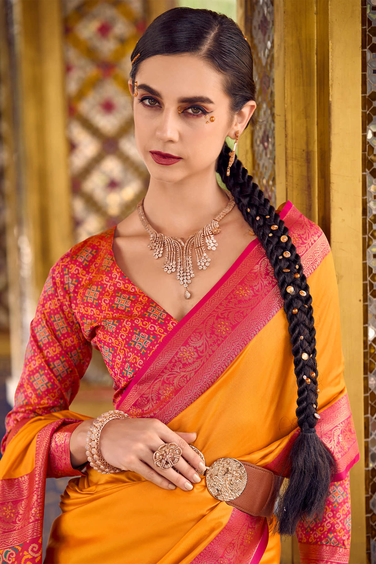 Gleaming Orange Soft Banarasi Silk Saree With Redolent Blouse Piece