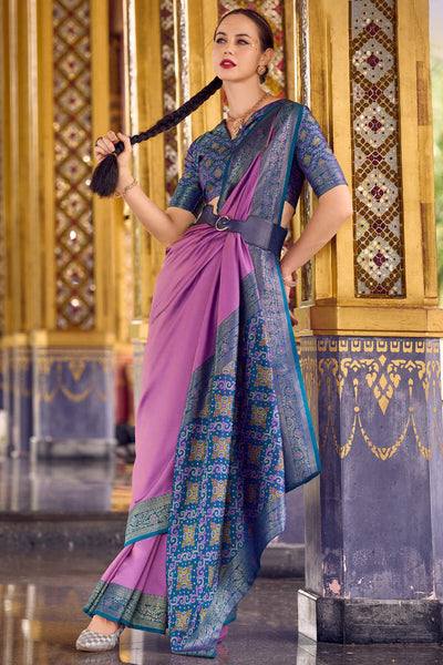 Sonorous Lavender Soft Banarasi Silk Saree With Radiant Blouse Piece