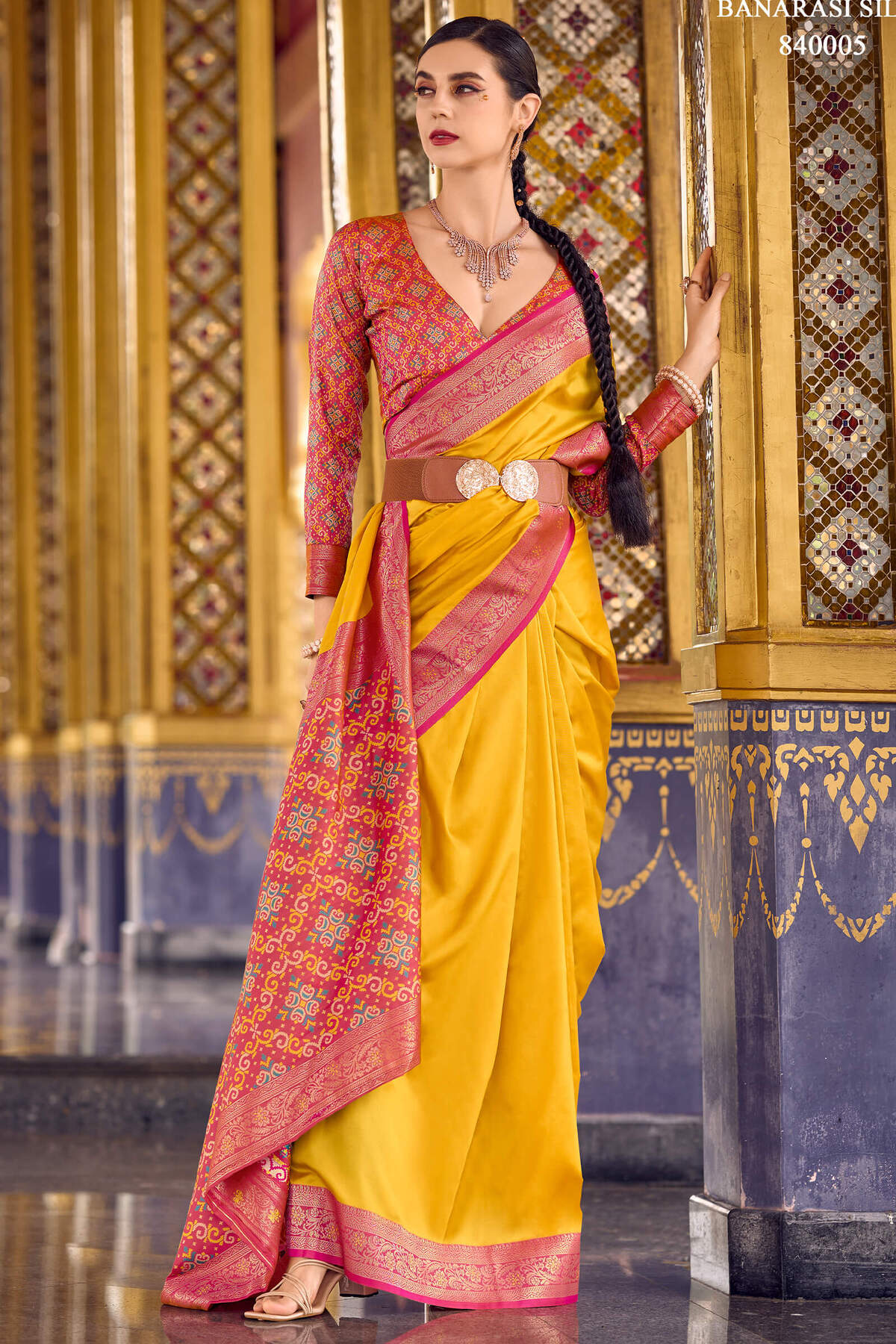 Breathtaking Yellow Soft Banarasi Silk Saree With Transcendent Blouse Piece