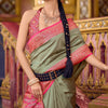 Embrocation Dark Beige Soft Banarasi Silk Saree With Majestic Blouse Piece