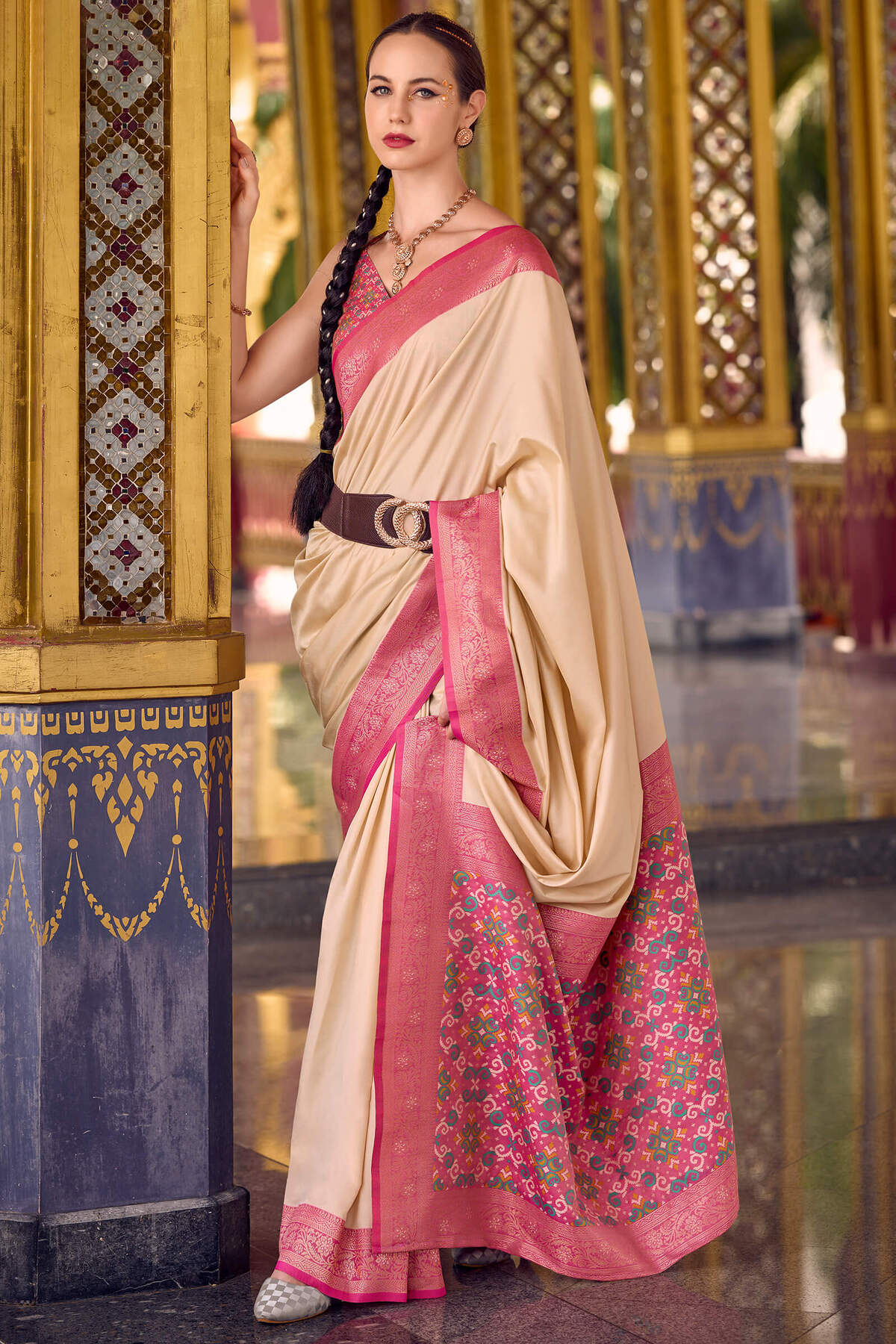 Ravishing Beige Soft Banarasi Silk Saree With Pleasurable Blouse Piece